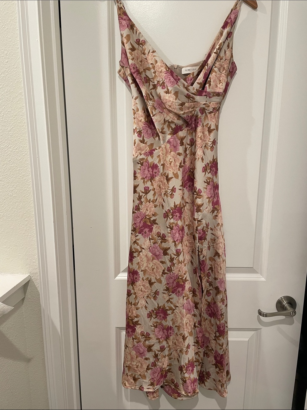 Floret studios Floral Slip midi Dress in Pink and Cream medium